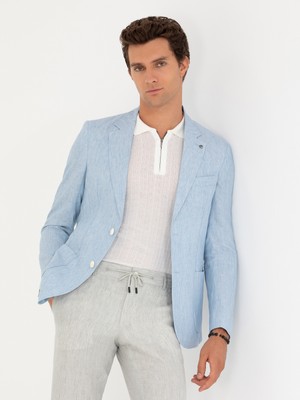 Cacharel Light Blue Slim Fit %100 Linen Blazer