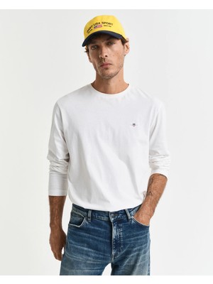 Gant Men's White Regular Fit Crew Neck Long Sleeve T-Shirt