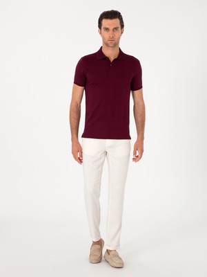 Cacharel Ecru Slim Fit Striped Linen Blend Casual Trousers