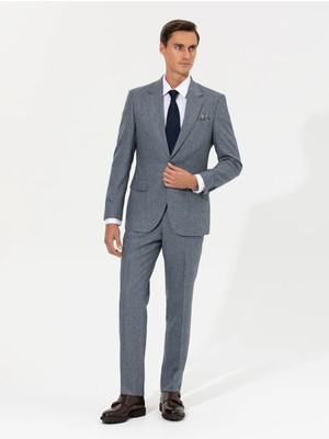 Cacharel Indigo Slim Fit Micro Patterned Wool Blend Tailored Trousers
