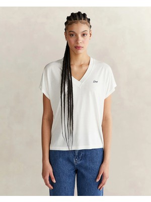 Gant Women's White V-Neck Regular Fit T-Shirt