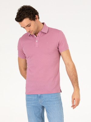 Cacharel Dusty Rose Polo Collar Slim Fit Basic Mercerized T-Shirt