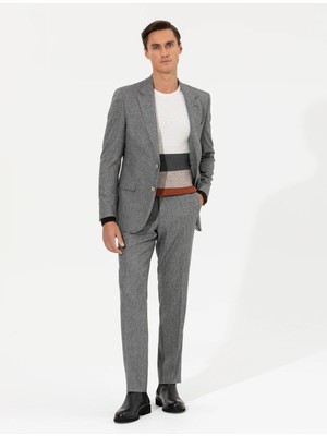 Cacharel Anthracite Slim Fit Micro Patterned Wool Blend Tailored Trousers