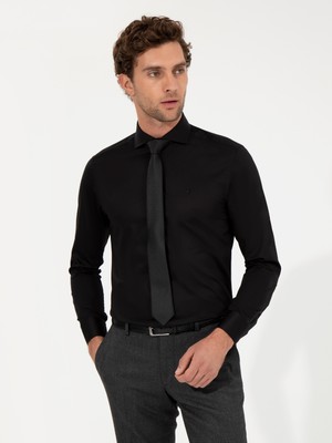 Cacharel Black Slim Fit Long Sleeve Basic Shirt