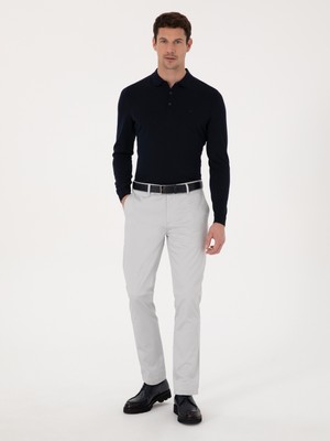 Cacharel Light Grey Slim Fit Cotton Blend Canvas Trousers