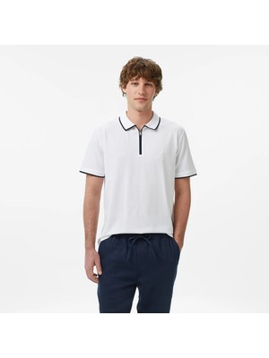 Nautica Men's White Regular Fit Polo Collar T-Shirt