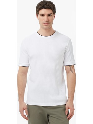 Nautica Men's White Regular Fit Striped T-Shirt