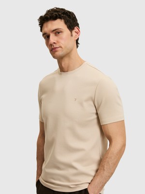 Cacharel Beige Slim Fit Modal Blend Crew Neck Basic T-Shirt