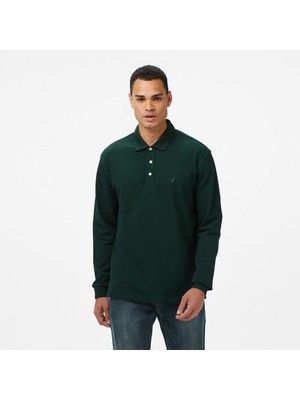 Nautica Men's Green Classic Fit Long Sleeve Polo Collar T-Shirt