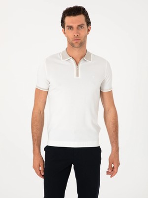 Cacharel White Slim Fit Zip Polo Collar Knit T-Shirt