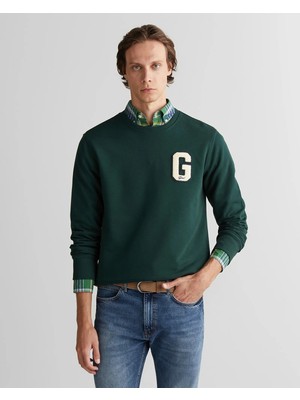 Gant Men's Green Regular Fit Crew Neck Logo Sweatshirt