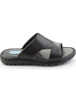 Bambi Black Genuine Leather Men's Slides E04437180703