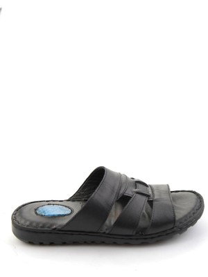 Bambi Black Genuine Leather Men's Slides E04437180903