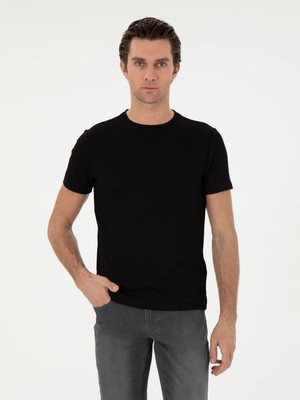 Cacharel Black Slim Fit Striped Texture Crew Neck T-Shirt