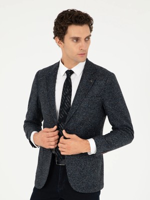 Cacharel Navy Slim Fit Wool Blend Flannel Blazer
