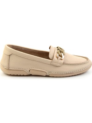 Bambi Beige Genuine Leather Women's Loafers K01028130303