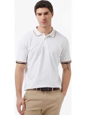 Nautica Men's White Regular Fit Polo Collar T-Shirt