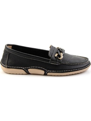 Bambi Black Genuine Leather Women's Loafers K01028130303