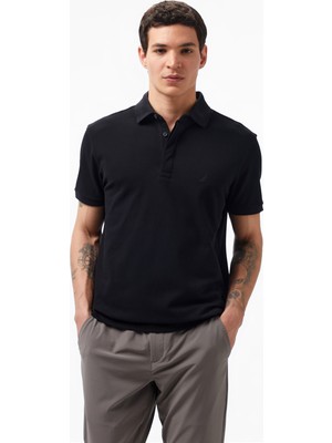 Nautica Men's Black Slim Fit Short Sleeve Polo Collar T-Shirt