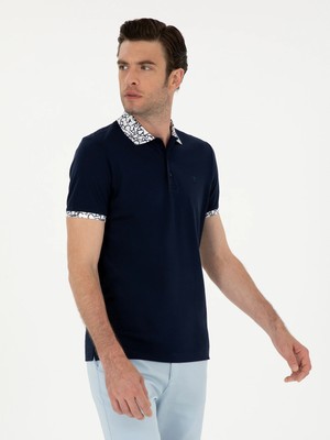 Cacharel Navy Slim Fit Polo Collar Mercerized T-Shirt