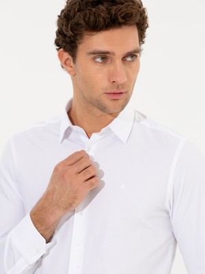 Cacharel White Slim Fit Long Sleeve Basic Shirt