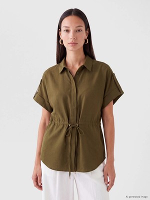 Lc Waikiki Yeni Sezon Yeşil Bağcıklı Oversize Kadın Gömlek