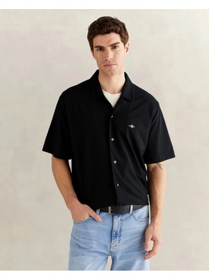 Gant Men's Black Button-Down Collar Logo Shirt
