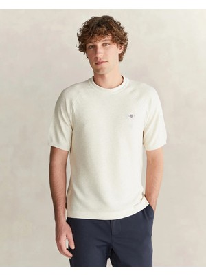 Gant Men's Beige Regular Fit Crew Neck Short Sleeve Knit Top