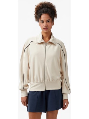 Nautica Women's Ecru Regular Fit Stand Collar Sweatshirt