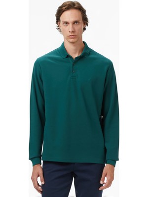 Nautica Men's Green Classic Fit Long Sleeve Polo Collar T-Shirt