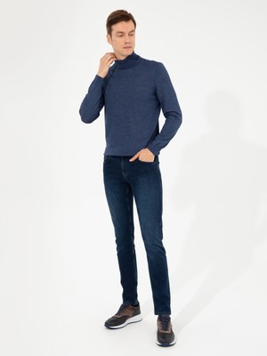 Cacharel Indigo Slim Fit Turtleneck Basic Knit Sweater
