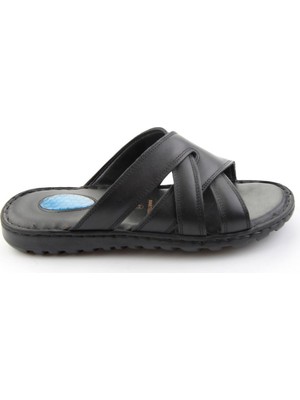 Bambi Black Genuine Leather Men's Slides E04437182803