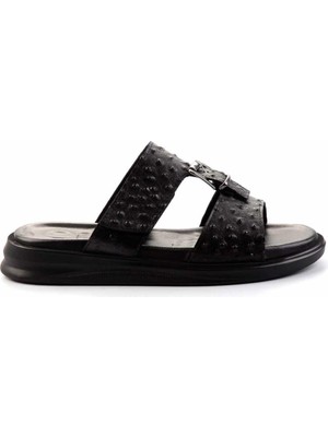 Bambi Black Genuine Leather Men's Slides E04433600603