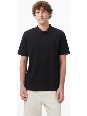 Nautica Men's Black Regular Fit Polo Collar T-Shirt