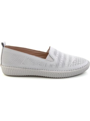 Bambi White Genuine Leather Women's Ballet Flats K01462025103