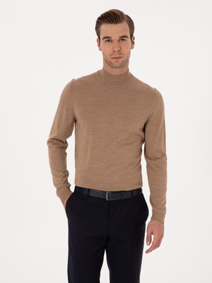 Cacharel Camel Slim Fit Wool Blend Half Turtleneck Basic Knit Sweater