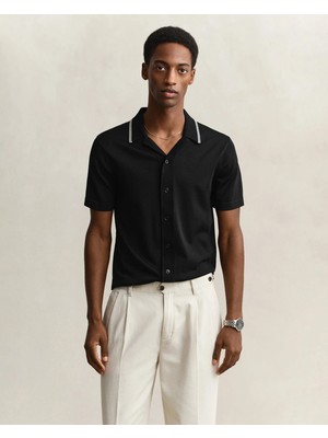 Gant Men's Black Regular Fit Short Sleeve Resort Collar Shirt