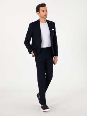 Cacharel Navy Slim Fit Wool Blend Classic Dress Trousers