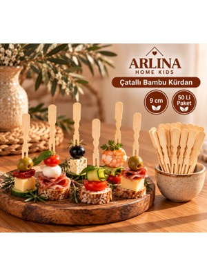 Arlina Home Kids 9 cm Bambu Çatallı Sunum Kürdanı 100'LÜ Paket