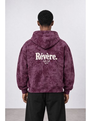 Respire Erkek Revere Nakışlı Yıkamalı Oversize Hoodie Bordo