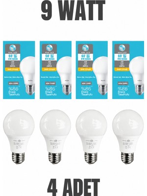 Asa Aydınlatma 4 Adet 9 Watt 810 Lm 6500K - Beyaz Işık LED Ampul