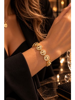 Adata Jewelry Çelik Vıp 14K Xuping Zirkon Valentina Bileklik Gold
