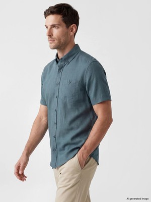 Lc Waikiki Yeni Sezon Yeşil Regular Fit Keten Karışımlı Erkek Gömlek