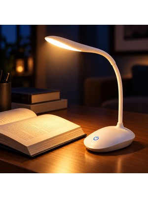Coverzone 3 Modlu Dokunmatik LED Kitap Okuma Lambası, USB Şarjlı 360° Ayarlanabilir Esnek Gövdeli Masa Lambası, Beyaz 40 cm