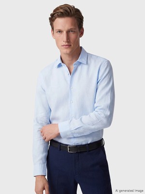 Lc Waikiki Yeni Sezon Mavi Regular Fit %100 Keten Erkek Gömlek