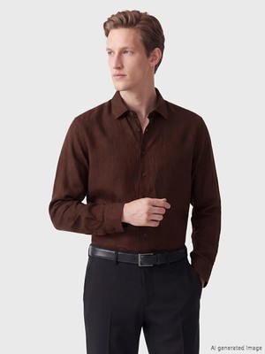 Lc Waikiki Yeni Sezon Kahverengi Regular Fit %100 Keten Erkek Gömlek