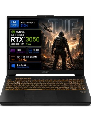 Kaia Life Asus Tuf Gaming F16, FX607VJB-RL037, Core 5-210H, 16" Fhd, 144Hz Ips, 16GB Ram, 512GB Ssd, 6gb RTX3050 Ekran Kartı, Free Dos, Gamıng Notebook.