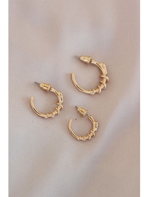 DMR Elegance Gold Renk Yılan Model Metal Küpe Seti