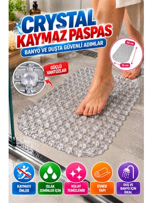 Open City Crystal Kaymaz Vantuzlu Banyo Paspası Şeffaf 68X35 cm Islak Zemin Kaydırmaz Küvet Duşakabin Pvc Matı