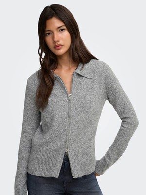 Only Onlmacey Ls Zıpper Cardıgan Fermuarlı Gri Kadın Kazak 15382508